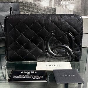 Authentic CHANEL Lambskin Cambon Line Zippy Clutch Wallet